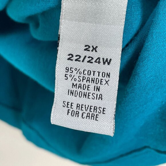 Catherines Womens Plus 2X 22/24W Suprema Collection Teal Lace Up Neck Tunic Top - Picture 4 of 8
